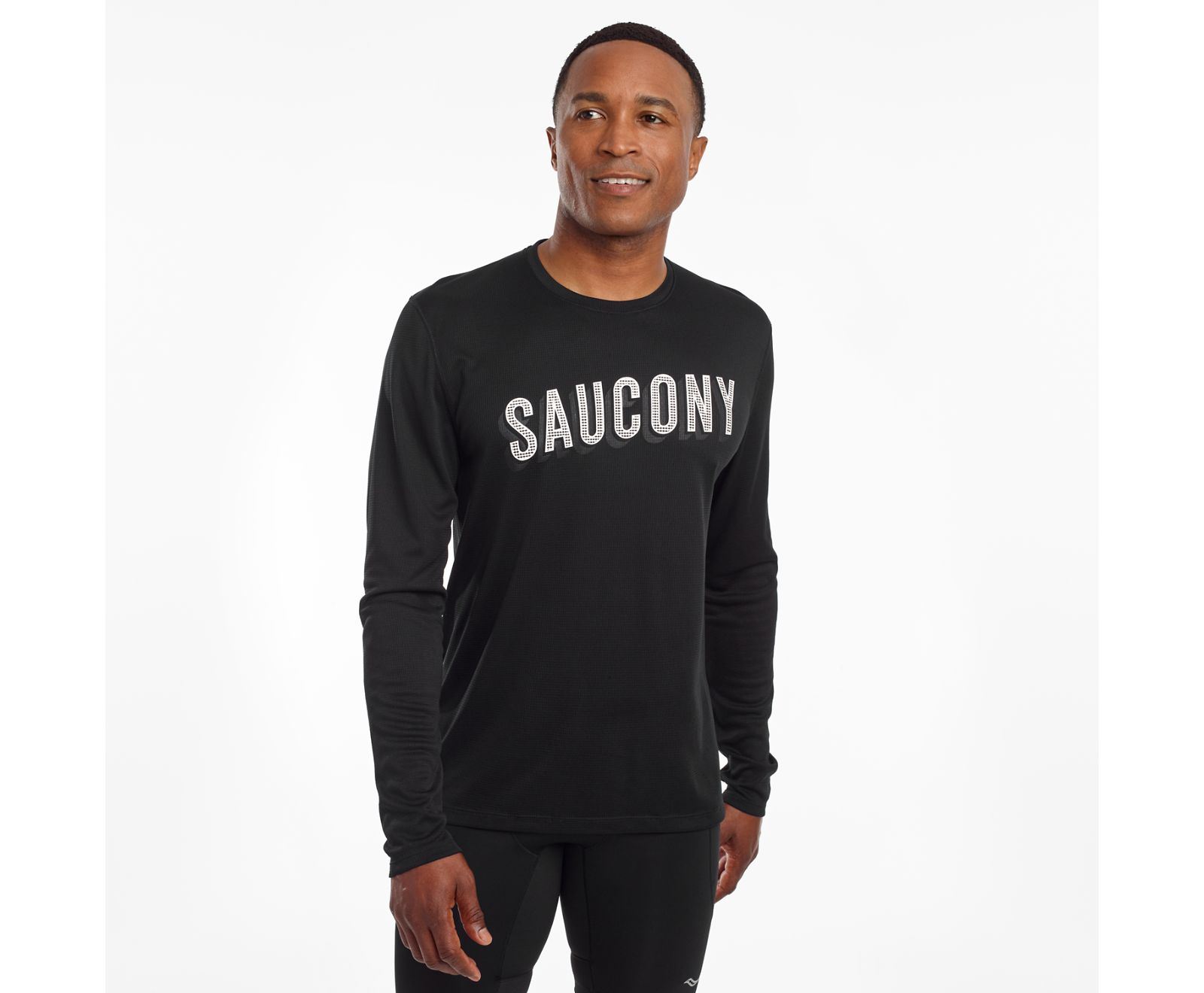 Black Men\'s Saucony Stopwatch Long Sleeve Shirts | OSRUA8963