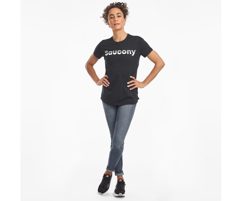 Black Women's Saucony Rested Short Sleeve Shirts | BAEZH3614