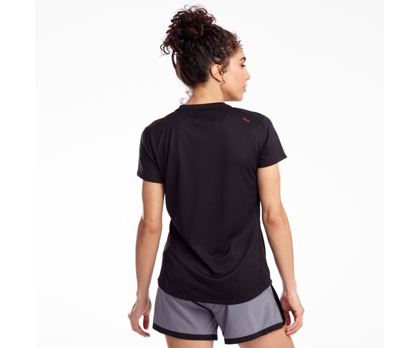 Black Women's Saucony Stopwatch Short Sleeve Shirts | EFJZI3491