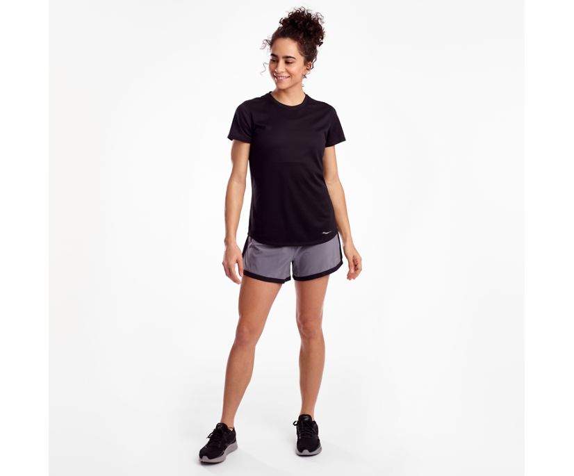 Black Women's Saucony Stopwatch Short Sleeve Shirts | EFJZI3491