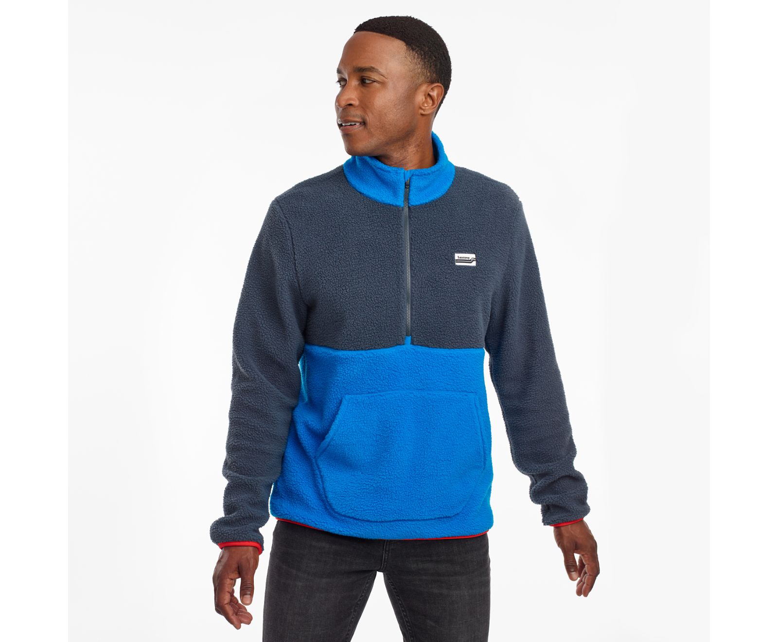 Blue Men\'s Saucony Fireside Fleece Anorak Jackets | ZYSEG9578