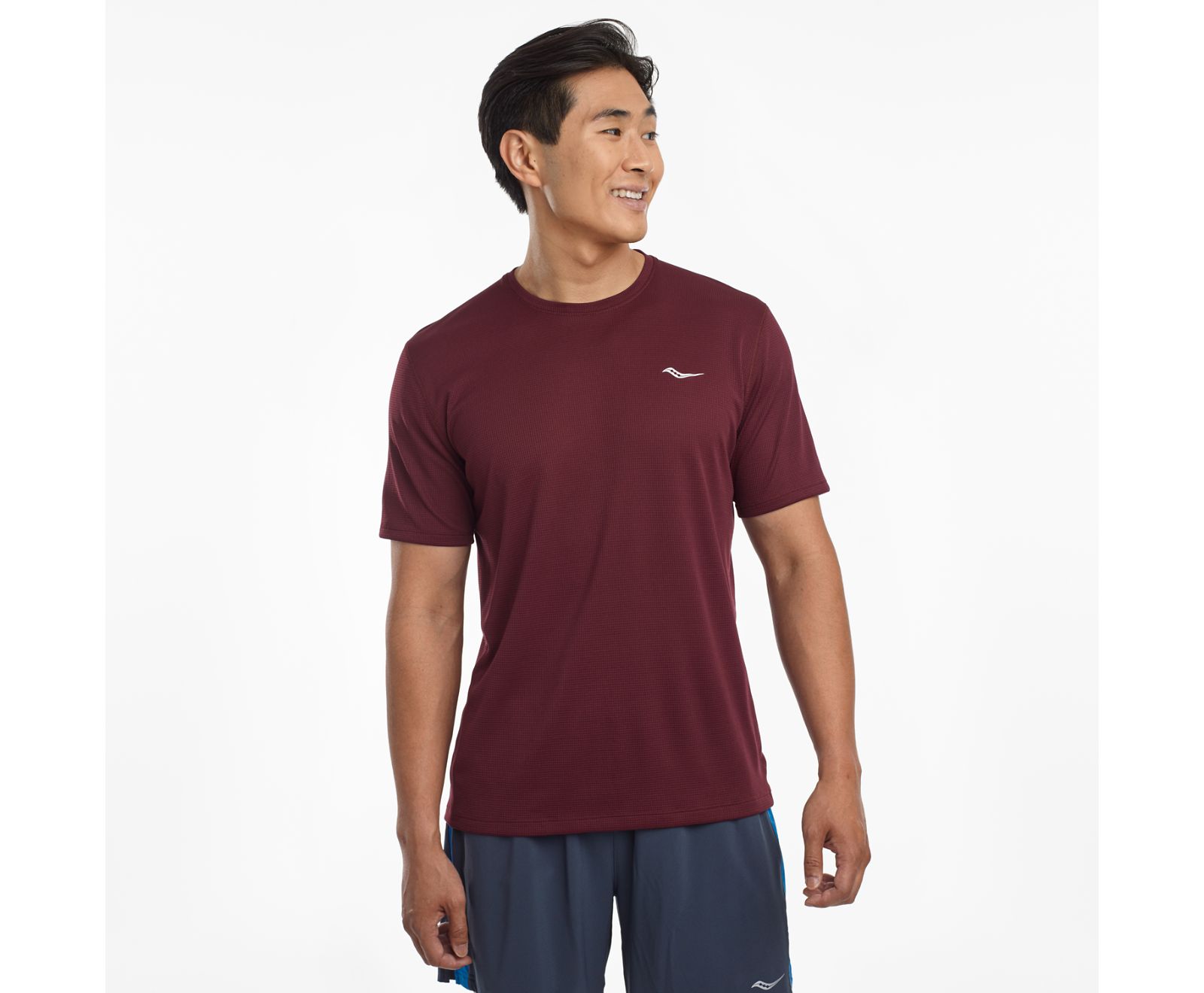 Burgundy Men\'s Saucony Stopwatch Short Sleeve Shirts | RWTPJ3906