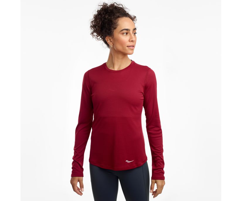 Burgundy Women\'s Saucony Stopwatch Long Sleeve Shirts | CTVXJ7895