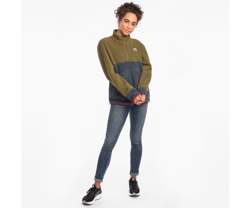 Dark Olive Women's Saucony Fireside Fleece Anorak Jackets | UICHX2065