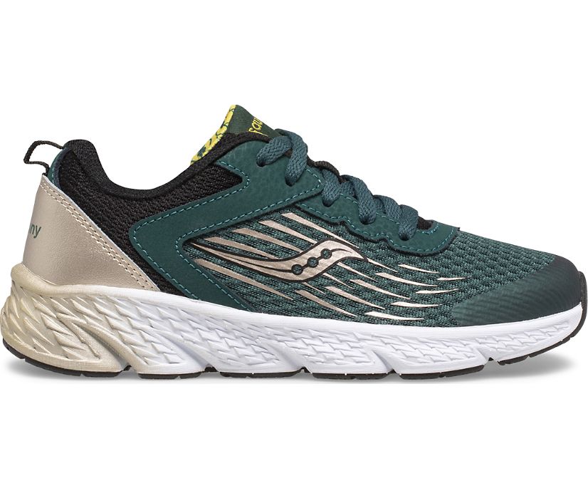 Green / Gold / Black Kids' Saucony Wind Lace Sneakers | KVGFL3129