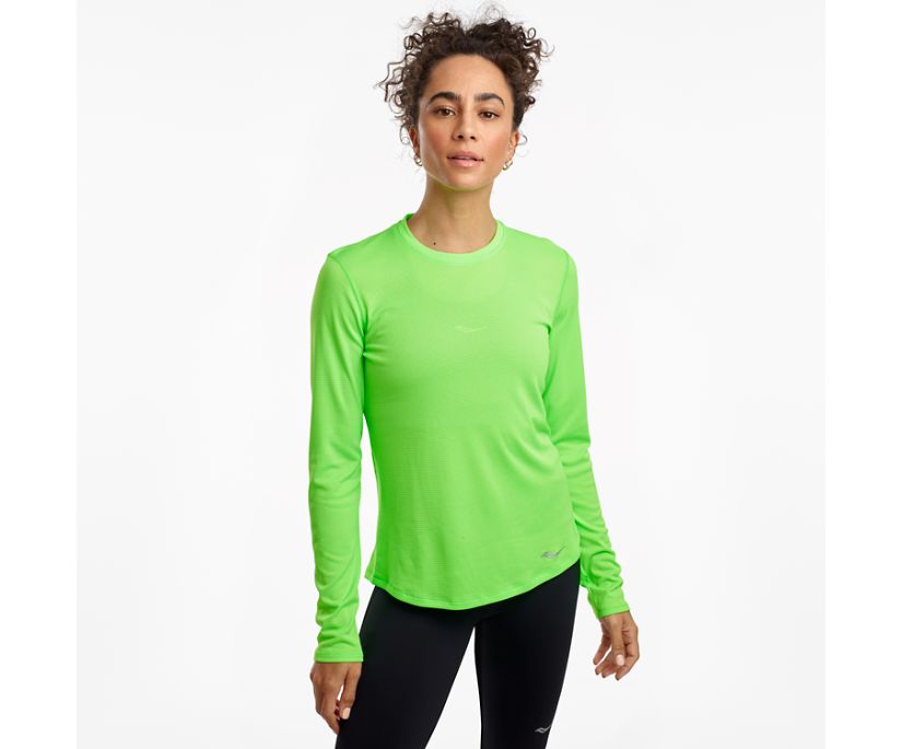 Green Women\'s Saucony Stopwatch Long Sleeve Shirts | BUGSP1428