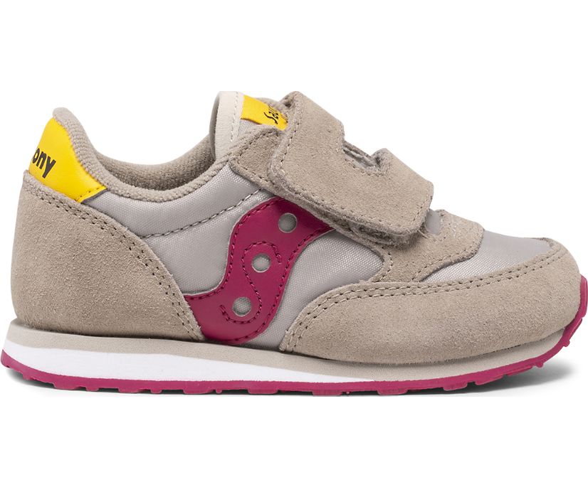 Grey / Burgundy Kids\' Saucony Baby Jazz Hook & Loop Sneakers | KULPN0365