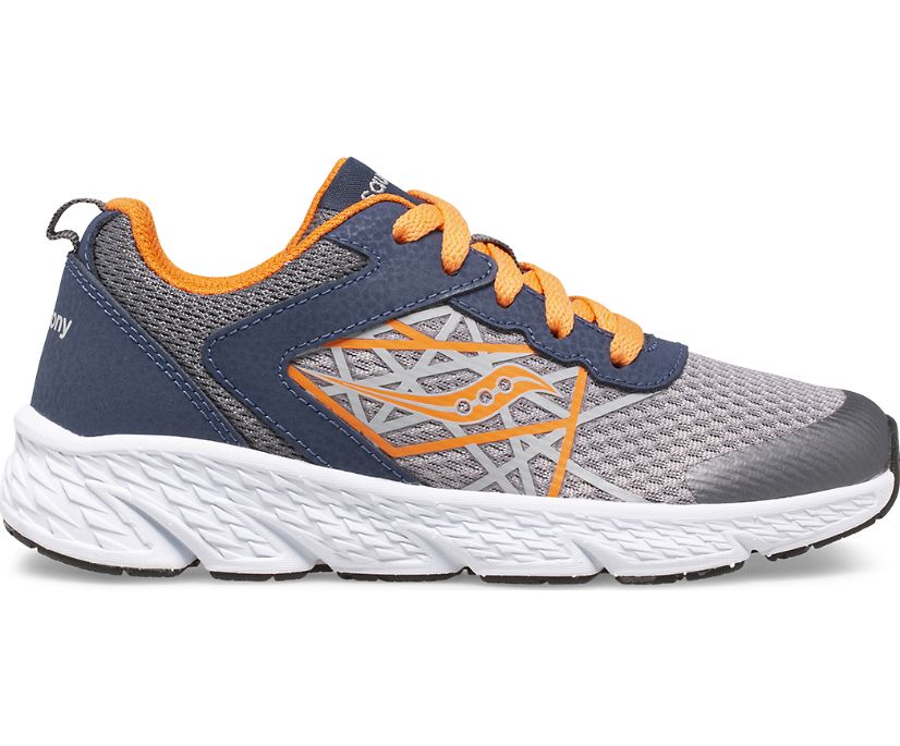 Grey / Orange / Navy Kids' Saucony Wind Lace Sneakers | UIFBP6018