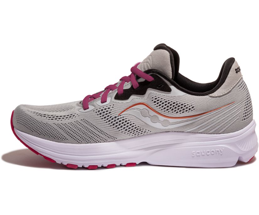 Grey / Pink Women's Saucony Ride 14 Wide Running Shoes | RWBLE7651