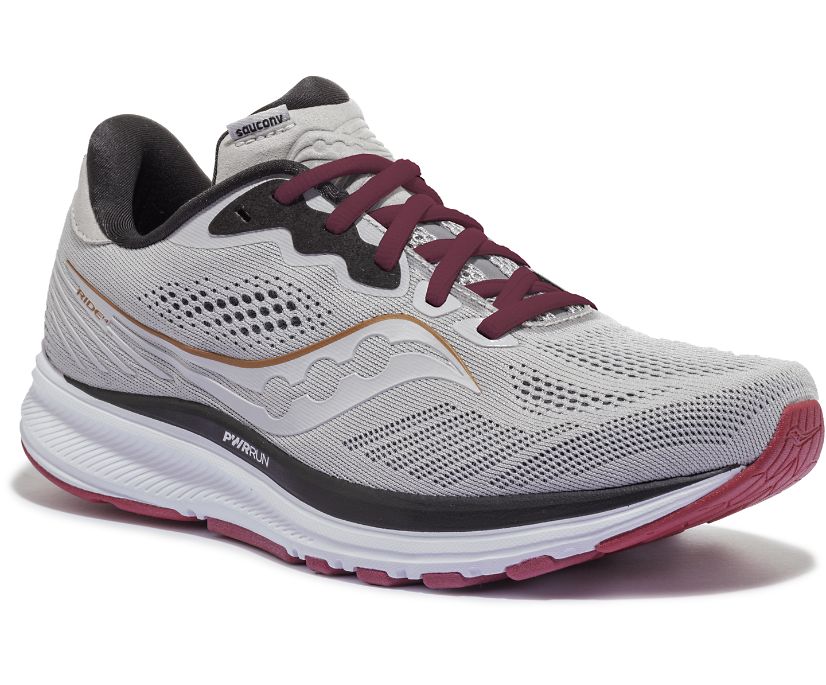 Grey / Pink Women's Saucony Ride 14 Wide Running Shoes | RWBLE7651