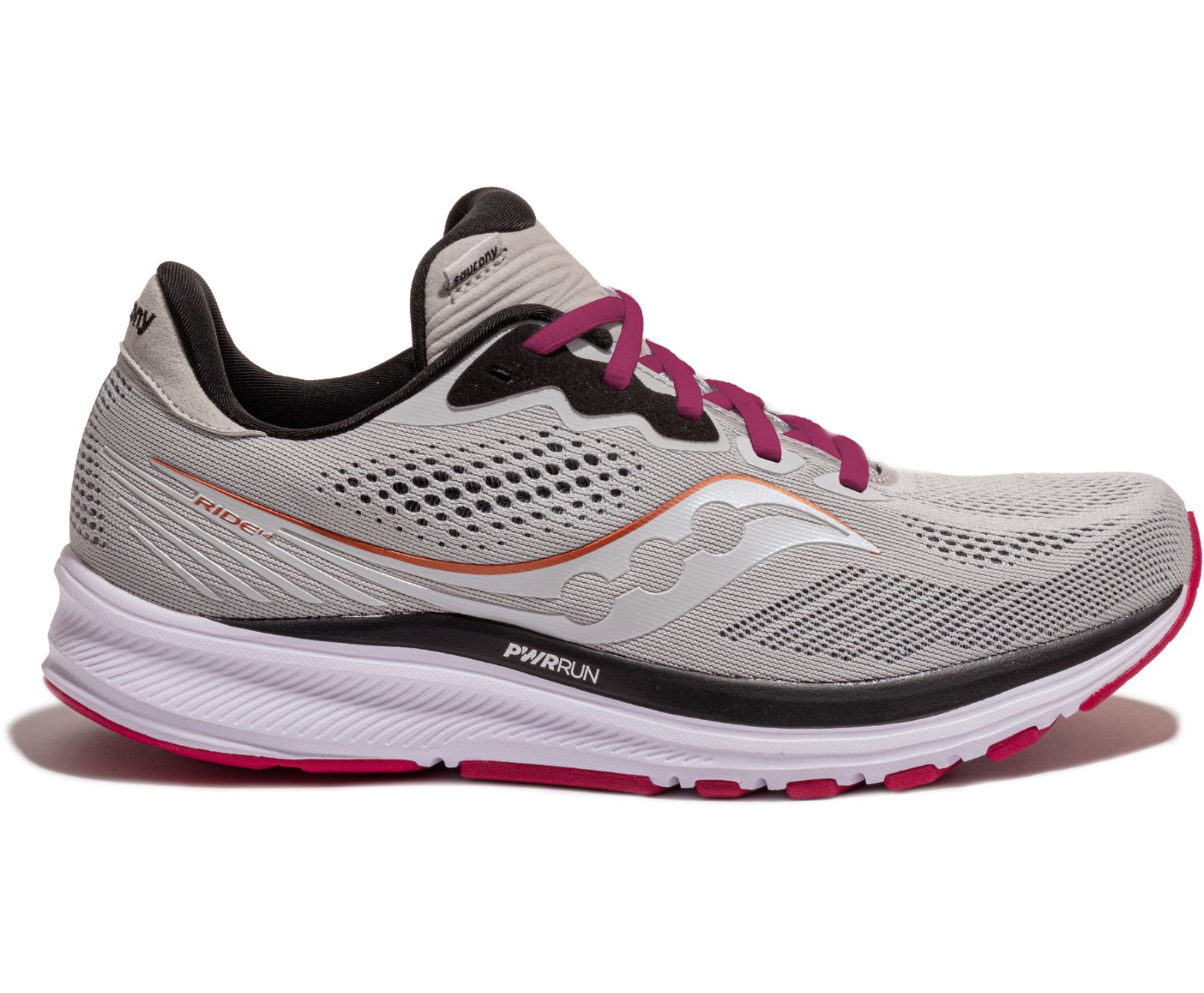 Grey / Pink Women\'s Saucony Ride 14 Wide Running Shoes | RWBLE7651