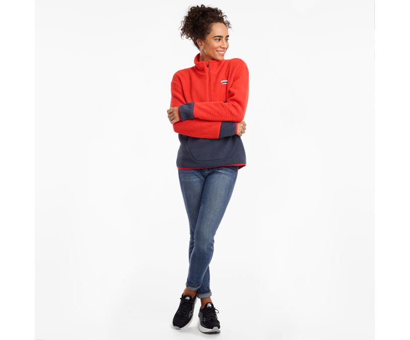 Navy / Red Women's Saucony Fireside Fleece Anorak Jackets | UEGMT5198