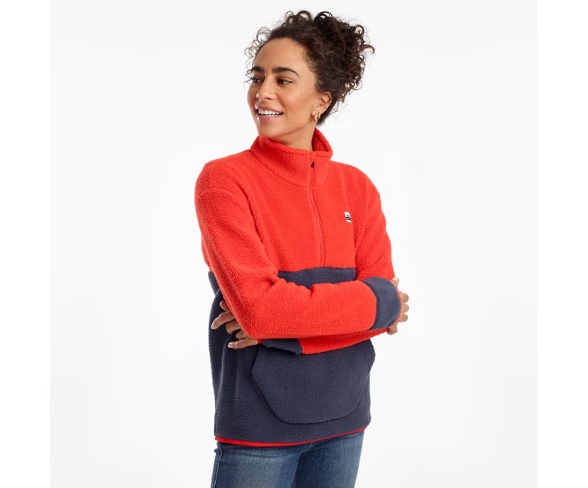 Navy / Red Women\'s Saucony Fireside Fleece Anorak Jackets | UEGMT5198