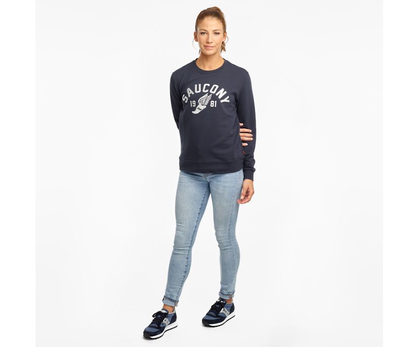 Navy Women's Saucony Rested Crewneck Shirts | KIVJG4271