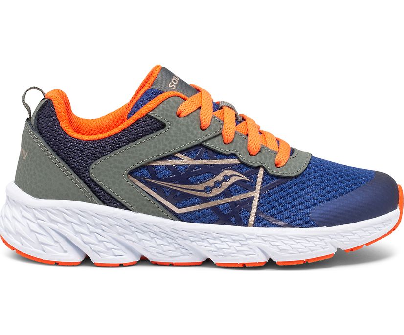 Olive / Navy / Orange Kids\' Saucony Wind Lace Sneakers | LOKDC5621