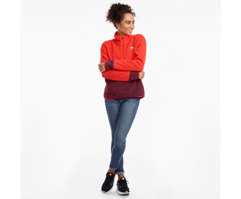 Red / Burgundy Women's Saucony Fireside Fleece Anorak Jackets | EXIND1893