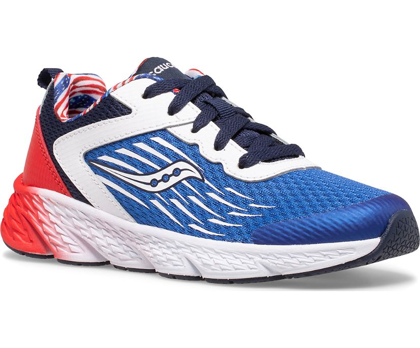 Red / White / Blue Kids' Saucony Wind Lace Sneakers | QYIZJ2860