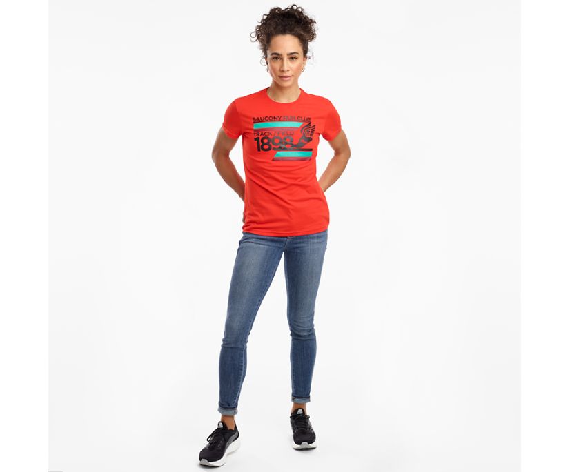 Red Women's Saucony Rested Short Sleeve Shirts | NUHVS1638