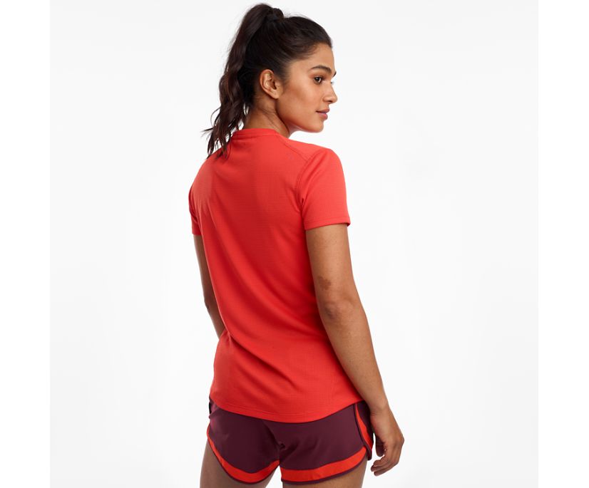 Red Women's Saucony Stopwatch Short Sleeve Shirts | ZNLCR1023