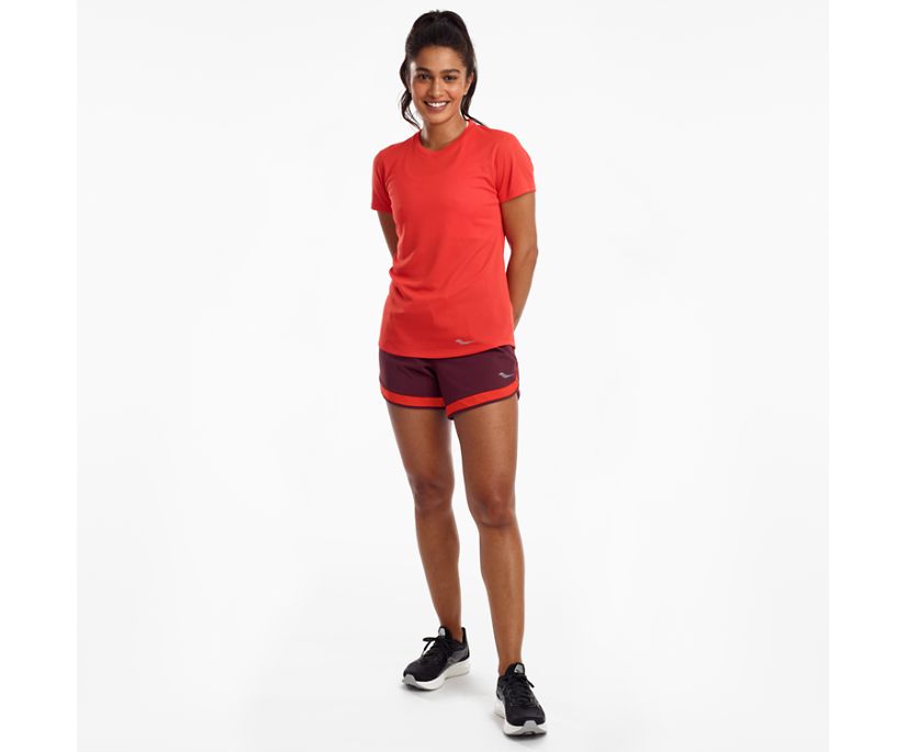 Red Women's Saucony Stopwatch Short Sleeve Shirts | ZNLCR1023