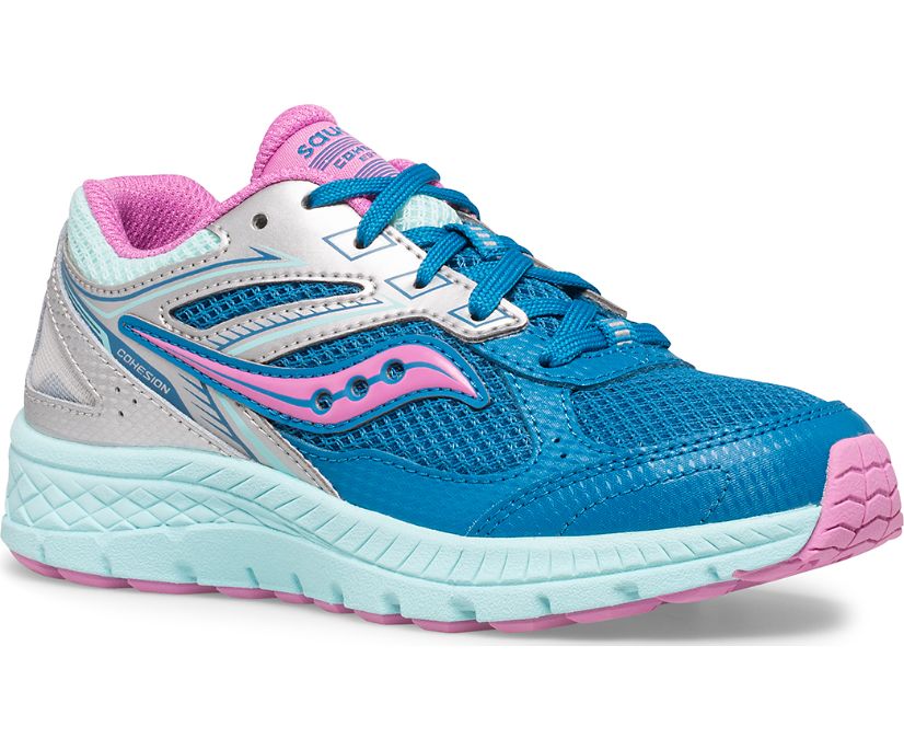 Silver / Blue Kids' Saucony Cohesion 14 Lace Sneakers | ZKNCP9370