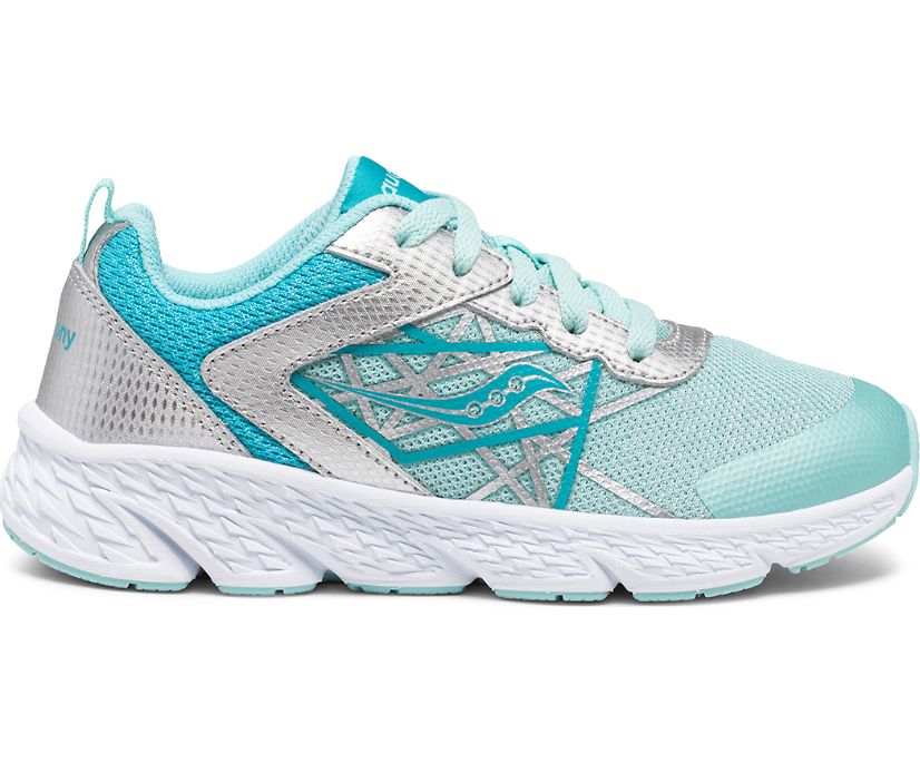 Turquoise / Silver Kids' Saucony Wind Lace Sneakers | ESNJA1856