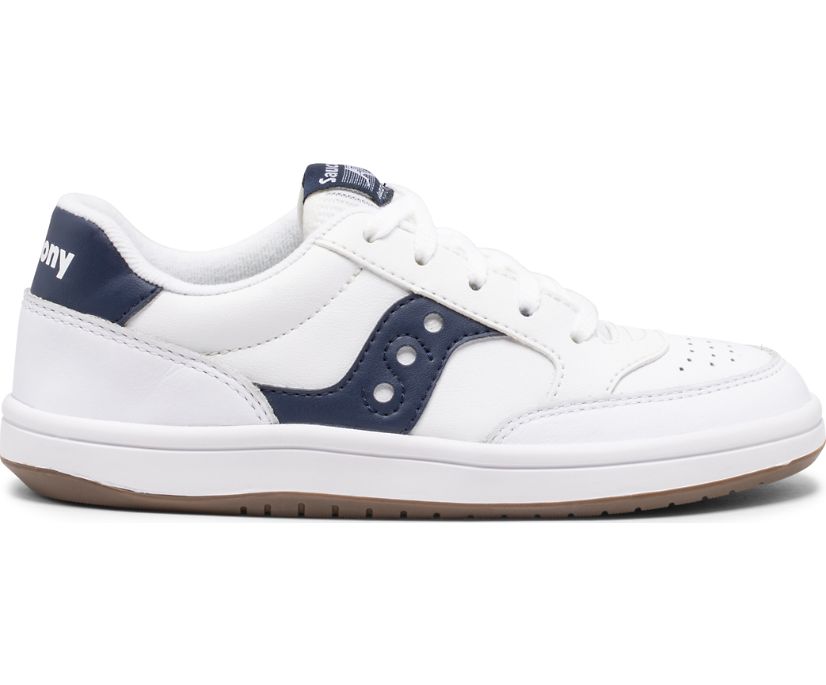 White / Navy Kids' Saucony Jazz Court Sneakers | YASUR0925