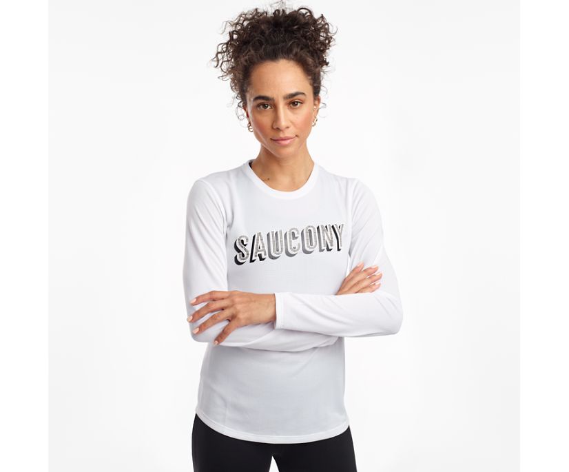 White Women\'s Saucony Stopwatch Long Sleeve Shirts | DRFIM4795