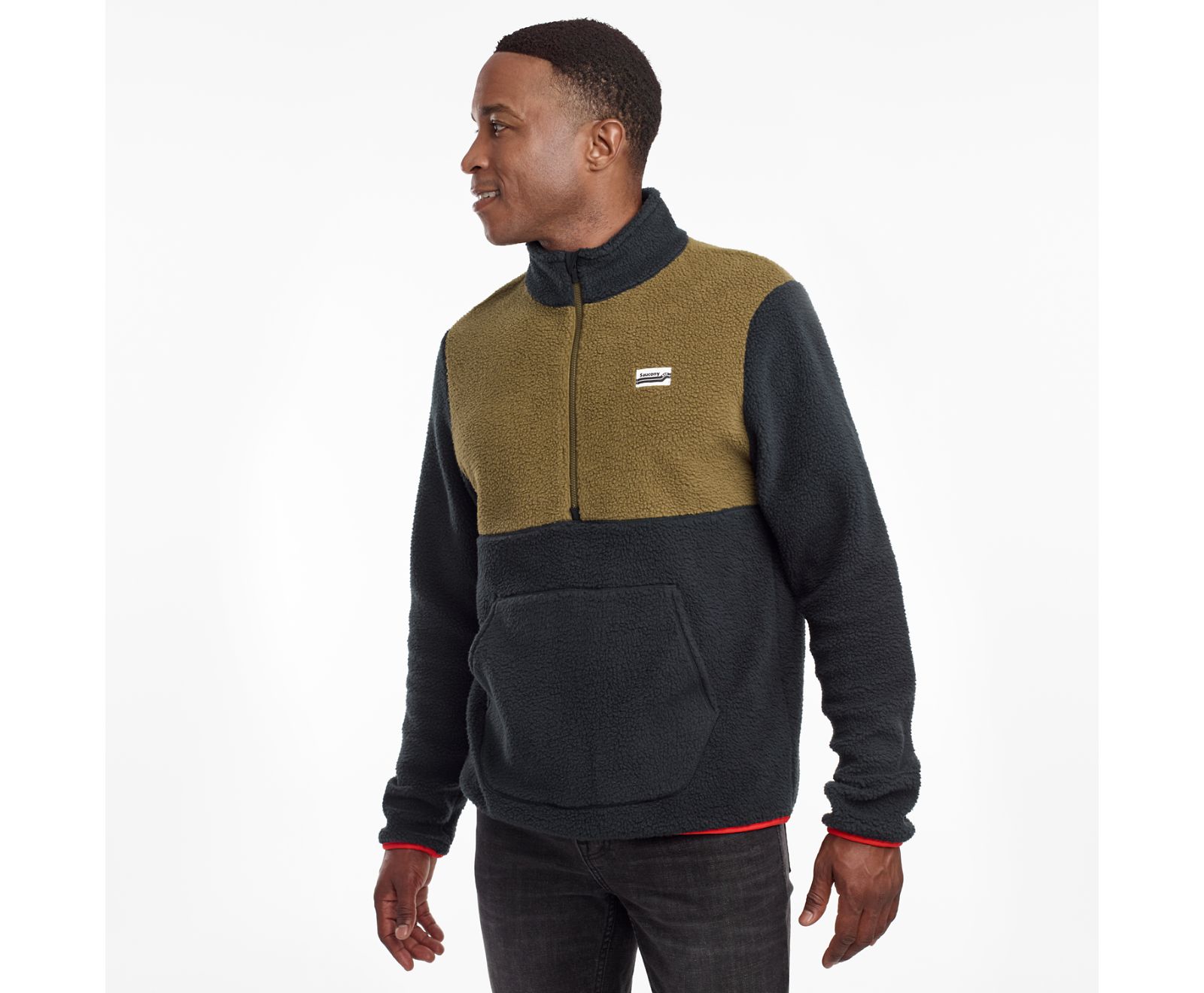 Black Men's Saucony Fireside Fleece Anorak Jackets | IWUGE4769