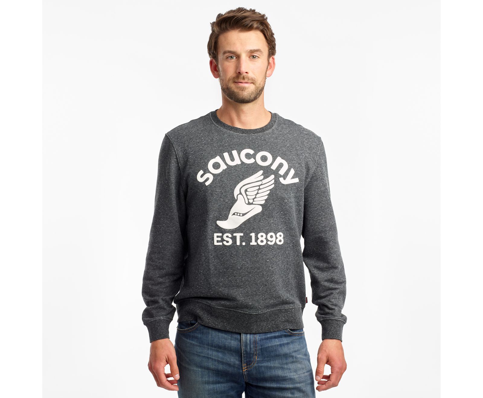 Black Men's Saucony Rested Crewneck Shirts | XIFWH0374