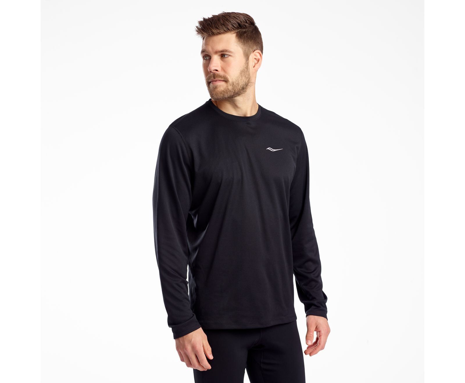 Black Men's Saucony Stopwatch Long Sleeve Shirts | BOJED4720