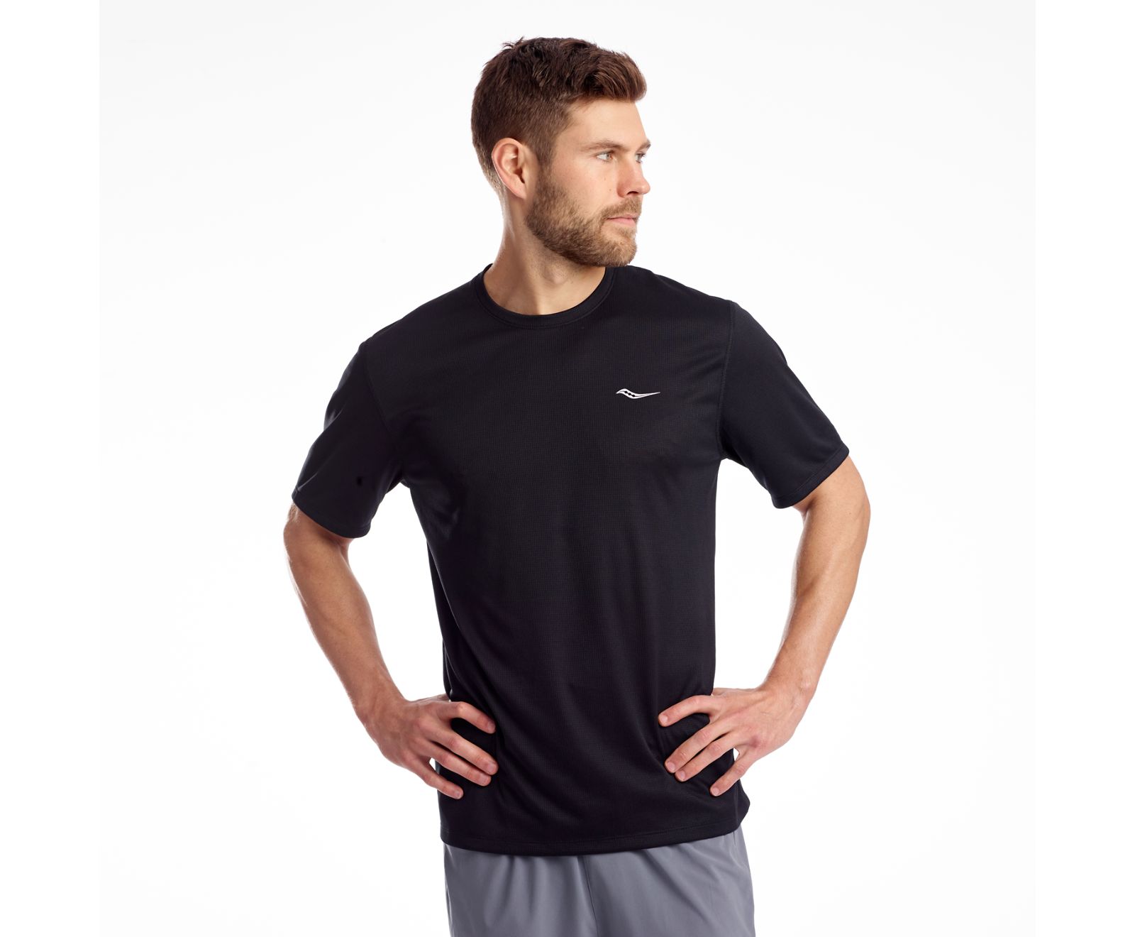 Black Men's Saucony Stopwatch Short Sleeve Shirts | OAKBY0645