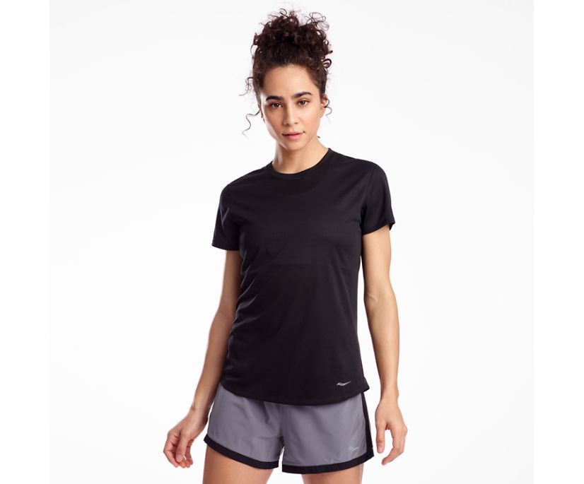 Black Women's Saucony Stopwatch Short Sleeve Shirts | EFJZI3491