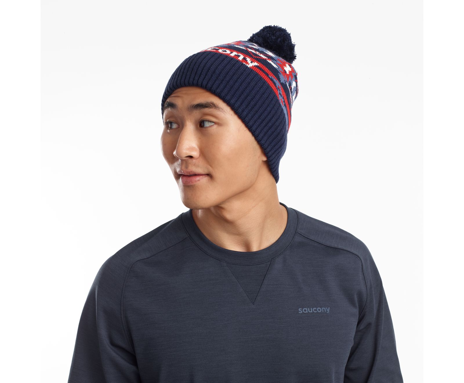 Blue Men's Saucony Rested Pom Beanies | MNWLB3901