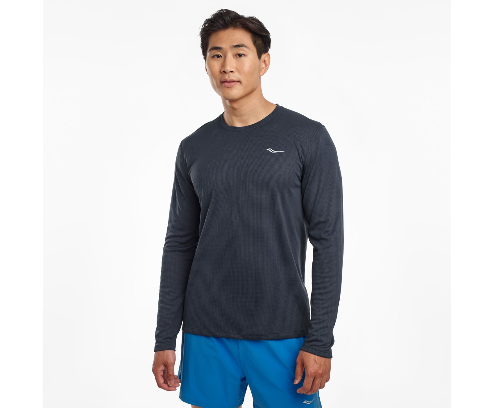 Blue Men's Saucony Stopwatch Long Sleeve Shirts | GKJLY0137