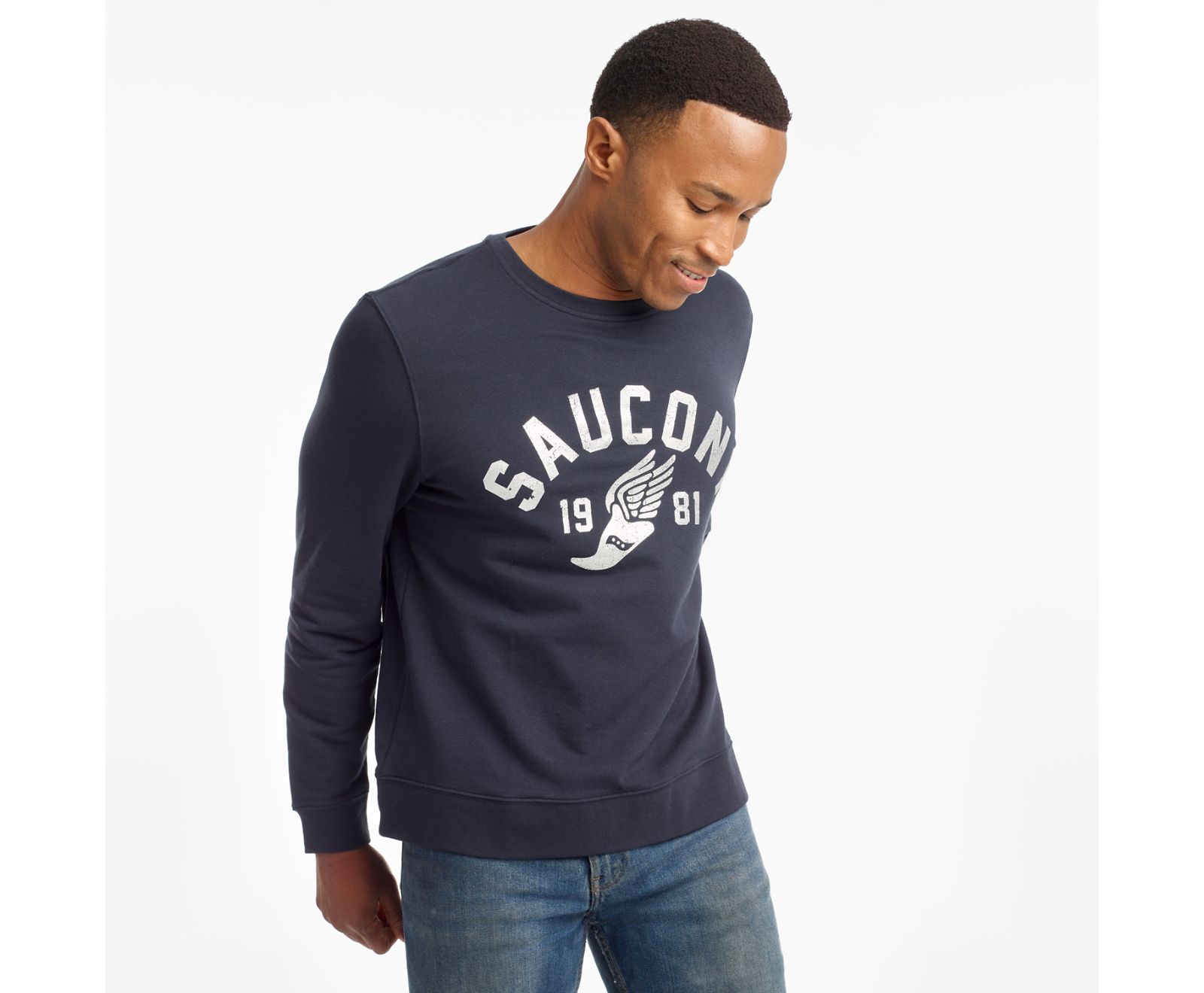 Dark Navy Men's Saucony Rested Crewneck Shirts | MUZFP2367