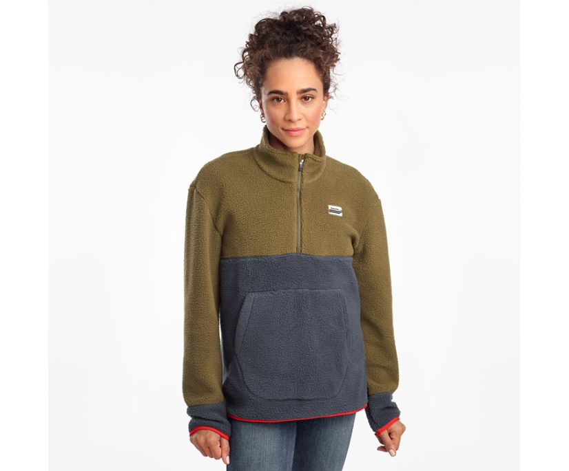 Dark Olive Women's Saucony Fireside Fleece Anorak Jackets | UICHX2065