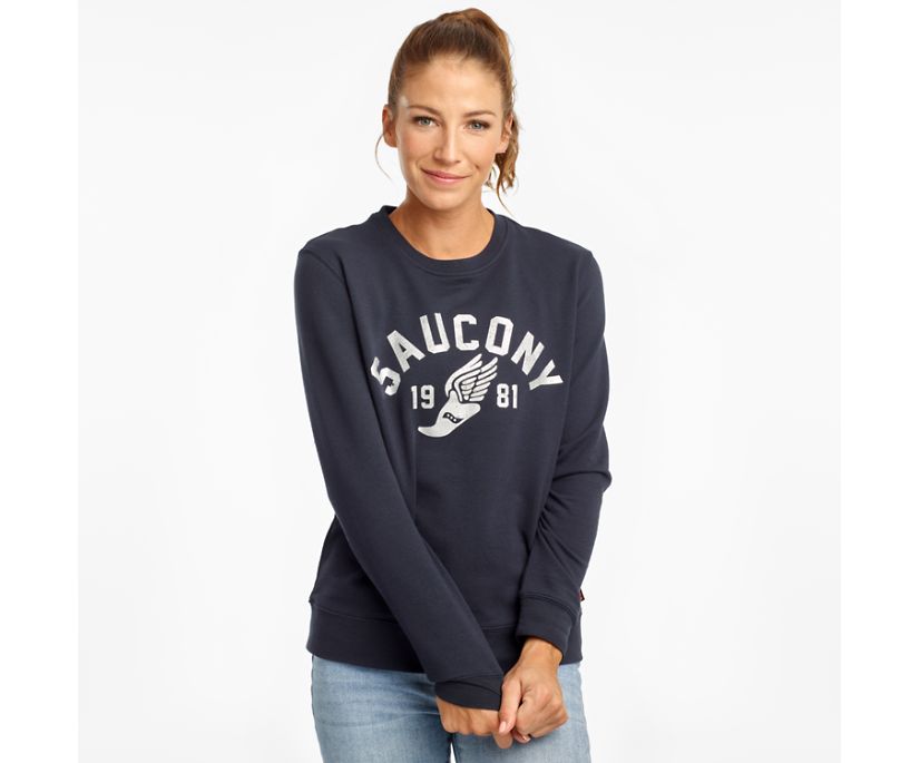 Navy Women's Saucony Rested Crewneck Shirts | KIVJG4271