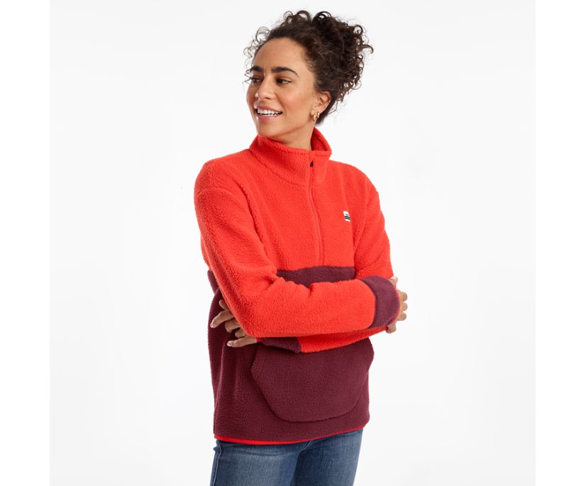 Red / Burgundy Women's Saucony Fireside Fleece Anorak Jackets | EXIND1893