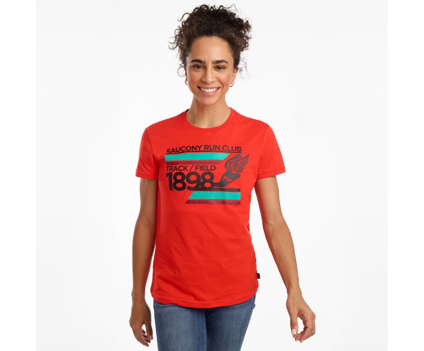 Red Women's Saucony Rested Short Sleeve Shirts | NUHVS1638